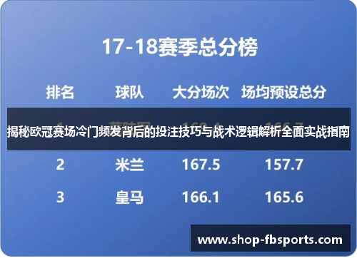 揭秘欧冠赛场冷门频发背后的投注技巧与战术逻辑解析全面实战指南
